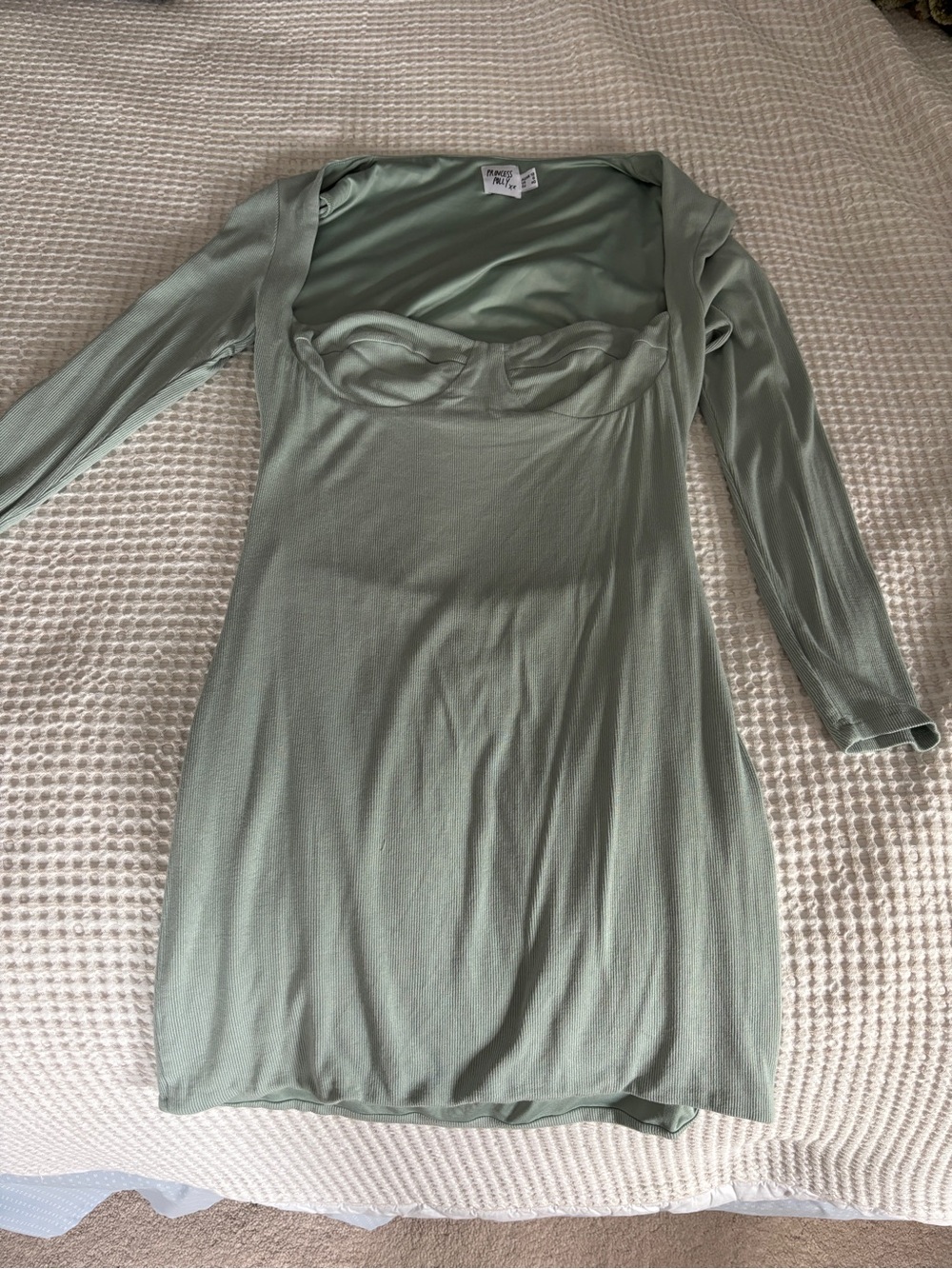 Princess Polly Sage Green Long Sleeve Bustier Mini Dress - Picture 2 of 3